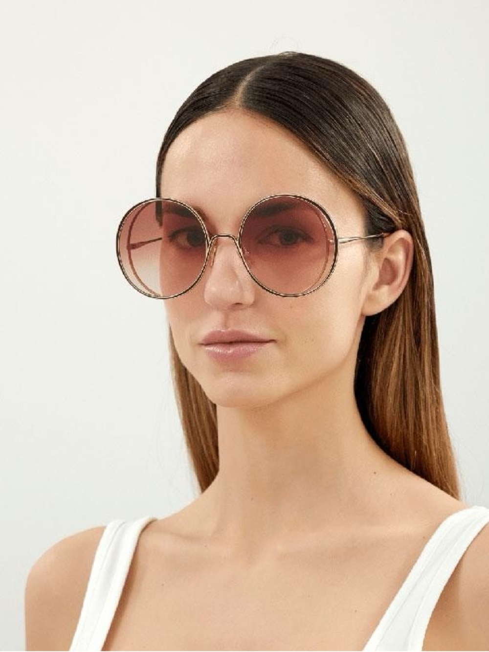 Chloé HANAH CH0037S GOLD ORANGE GRADIENT ROUND OVERSIZED SUNGLASSES